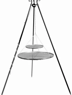 Gartendekoparadies Bols À Feu & Poêles De Jardin-Barbecue 2 Grilles de Cuisson suspendu sur Trépied 180 cm – en acier 70 cm et 40 cm