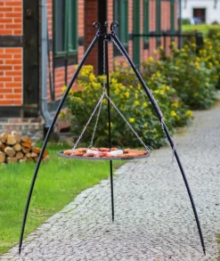 Gartendekoparadies Bols À Feu & Poêles De Jardin-Barbecue Grille de Cuisson suspendu sur Trépied 200 cm – en acier inox 50 cm