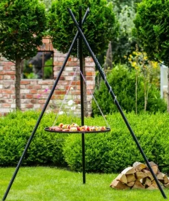 Gartendekoparadies Bols À Feu & Poêles De Jardin-Barbecue Grille de Cuisson suspendu «TIPI» sur Trépied 210 cm – en acier 50 cm