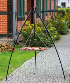 Gartendekoparadies Bols À Feu & Poêles De Jardin-Barbecue Grille de Cuisson suspendu sur Trépied 200 cm – en acier inox 50 cm avec moulinet