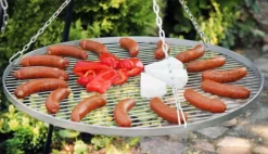 Gartendekoparadies Bols À Feu & Poêles De Jardin-Barbecue Grille de Cuisson suspendu sur Trépied 200 cm – en acier inox 50 cm avec moulinet