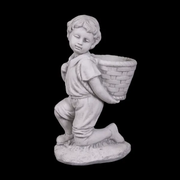 Gartendekoparadies Enfants & Anges-Boy Figurine with Plant Basket