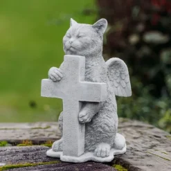 Gartendekoparadies Animaux-Chat ange avec croix