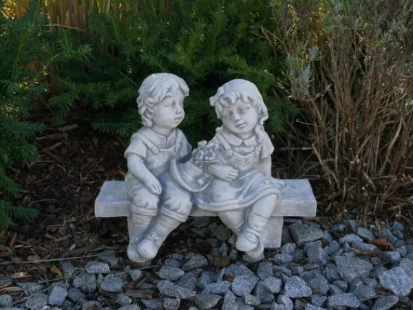 Gartendekoparadies Enfants & Anges-Deux figures d'enfants sur le banc