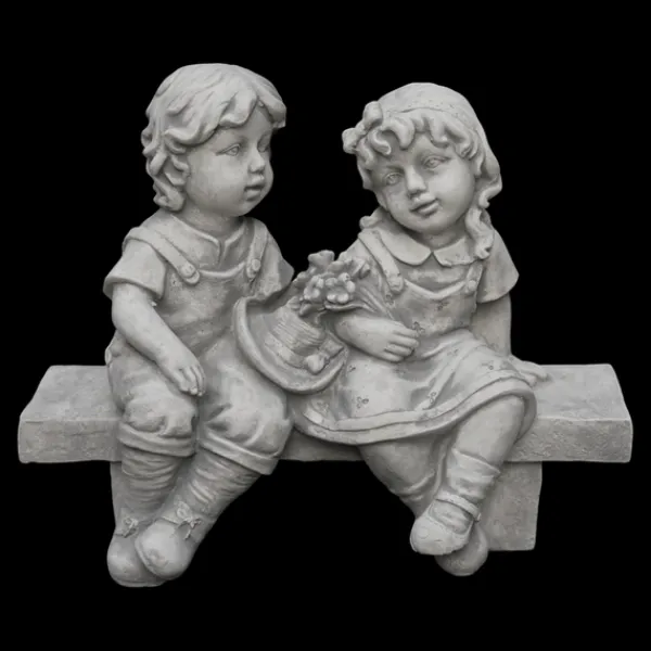 Gartendekoparadies Enfants & Anges-Deux figures d'enfants sur le banc