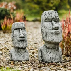 Gartendekoparadies Belle|Figures & Statues-Ensemble de deux statues moai en pierre