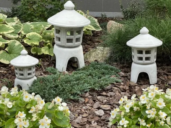 Gartendekoparadies Lanternes En Pierre-Ensemble de trois lanternes japonaises en pierre Oki-gata