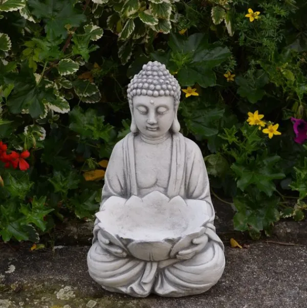 Gartendekoparadies Bouddhas-Figure de bouddha avec bol de fleur de lotus