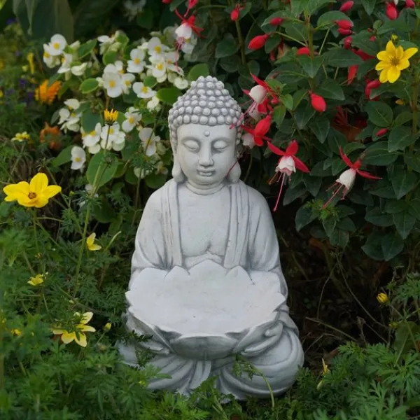 Gartendekoparadies Bouddhas-Figure de bouddha avec bol de fleur de lotus