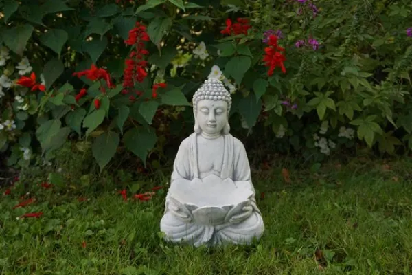 Gartendekoparadies Bouddhas-Figure de bouddha avec bol de fleur de lotus