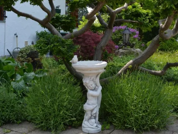 Gartendekoparadies Figures & Statues|Enfants & Anges-Figure de garçon avec un grand bain d'oiseau