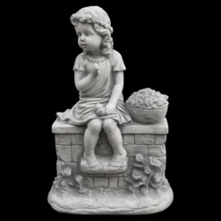 Gartendekoparadies Enfants & Anges-Figure de petite fille sur le mur de briques