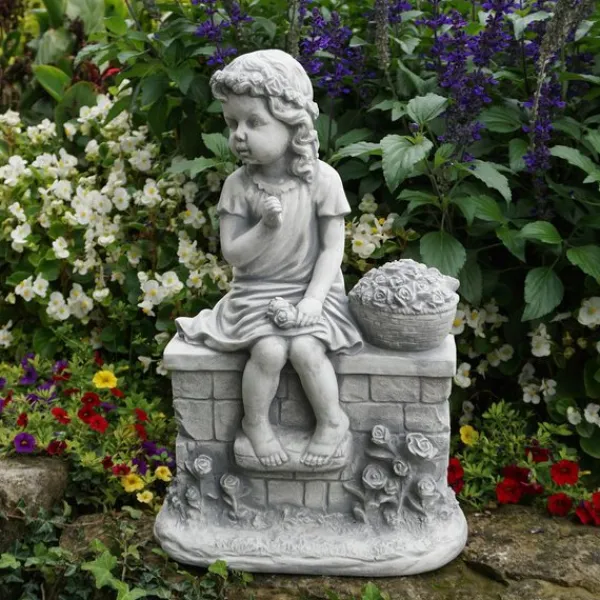 Gartendekoparadies Enfants & Anges-Figure de petite fille sur le mur de briques