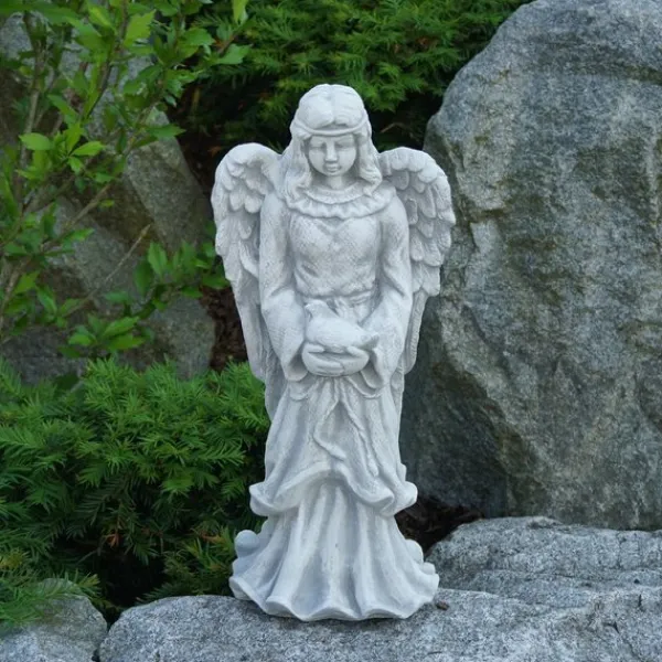 Gartendekoparadies Enfants & Anges-Figure d'ange avec un petit oiseau sur ses genoux