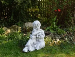 Gartendekoparadies Enfants & Anges-Figurine garçon avec petit chat
