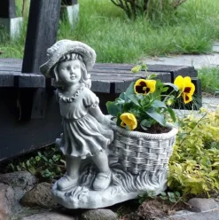 Gartendekoparadies Enfants & Anges|Jardinières-Fille avec un pot de fleurs