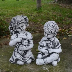 Gartendekoparadies Enfants & Anges-Garçon et fille avec des animaux