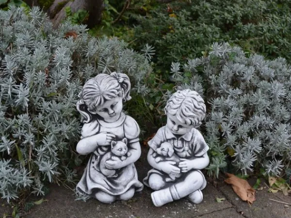 Gartendekoparadies Enfants & Anges-Garçon et fille avec des animaux