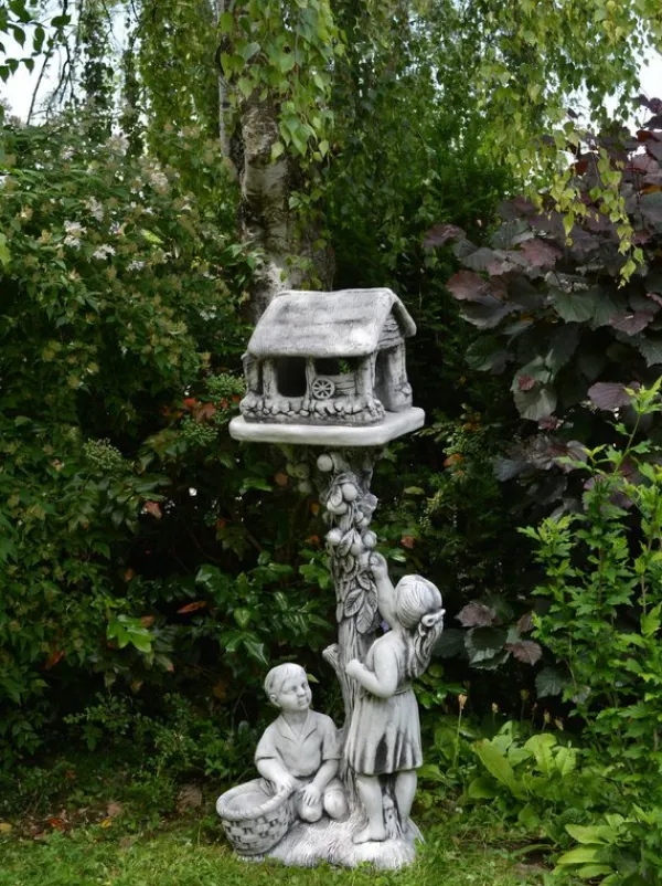 Gartendekoparadies Figures & Statues|Enfants & Anges-Garçon et fille avec une statue de mangeoire à oiseaux