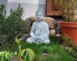 Gartendekoparadies Bouddhas-Grande statue de Bouddha en coloris gris