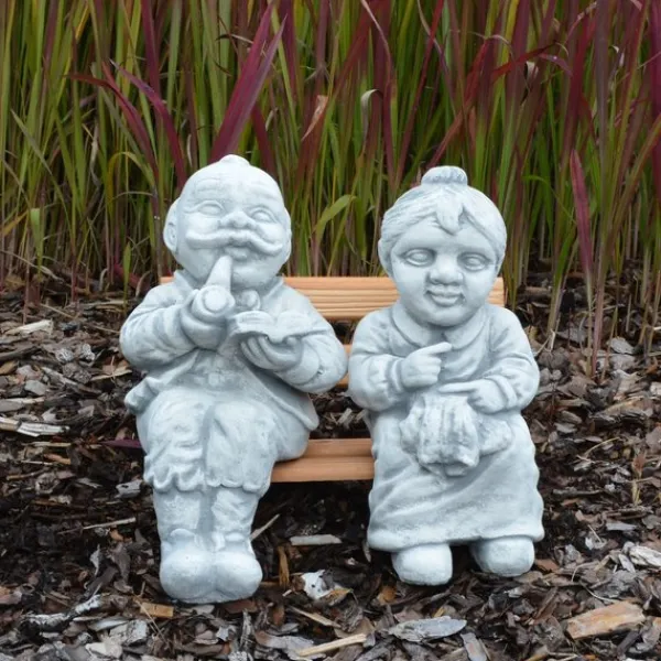 Gartendekoparadies Enfants & Anges-Grand-père et grand-mère sur un banc dans le jardin