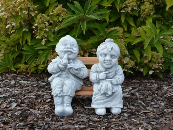 Gartendekoparadies Enfants & Anges-Grand-père et grand-mère sur un banc dans le jardin