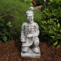 Gartendekoparadies Figures & Statues-Guerrier chinois en terre cuite agenouillé