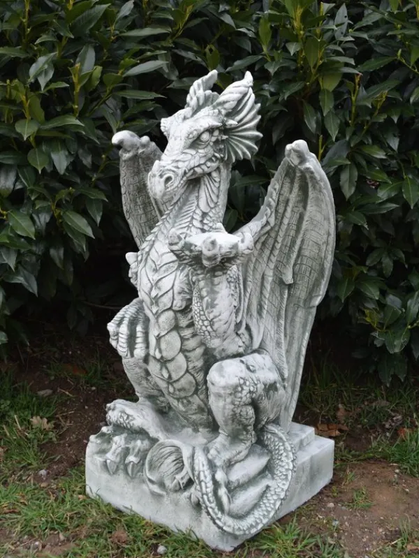 Gartendekoparadies Animaux-Énorme dragon sur un piédestal