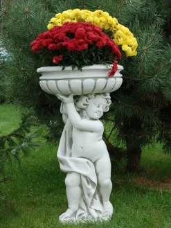 Gartendekoparadies Jardinières-Statue garçon avec bol de plantes à droite